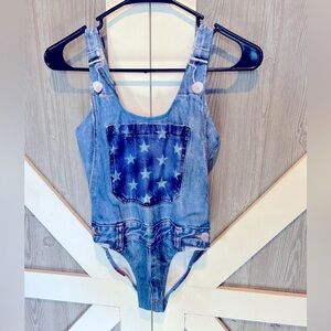 Blue and Red One Piece Swimwear